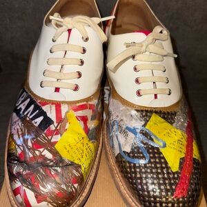 Christian Louboutin White and Red Oxfords with Artistic Design